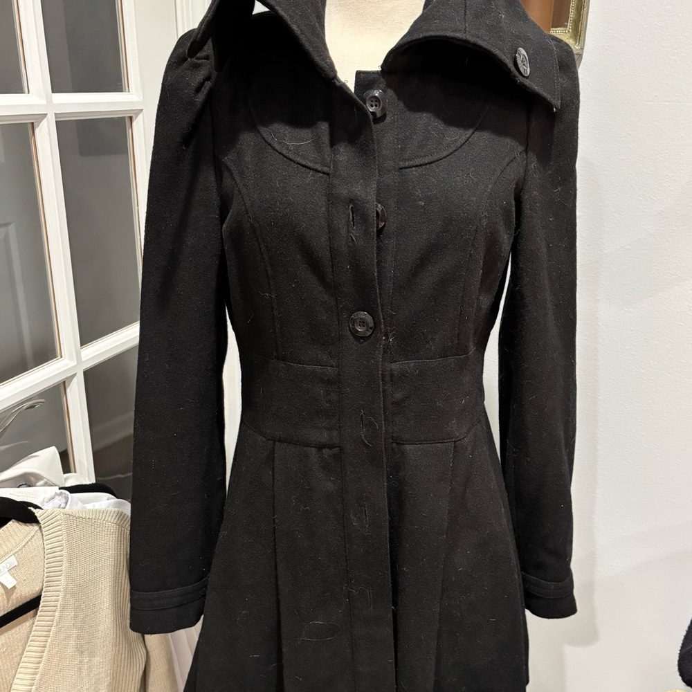 Anthropologie Black A-Line Wool Coat - Picture 2 of 12